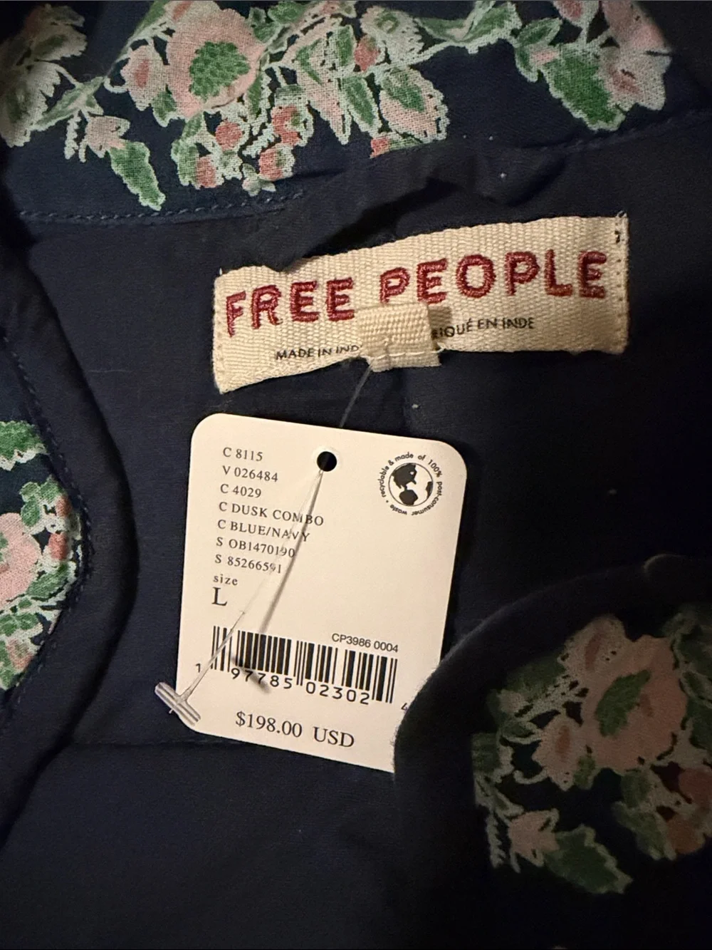 NWT Free People Chloe Quilted Navy Floral Jacket